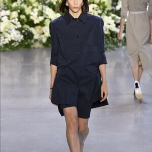 NWT CALVIN LUO Women's Blue Stripe Short Sleeve Shirt Dress